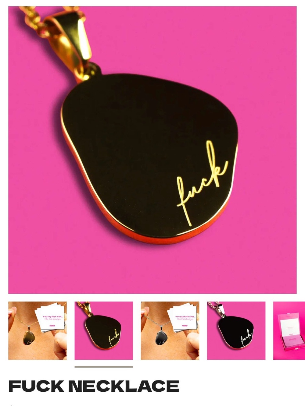 18K Gold Plated Pendant Necklace - F*ck in Dainty Script Engraving